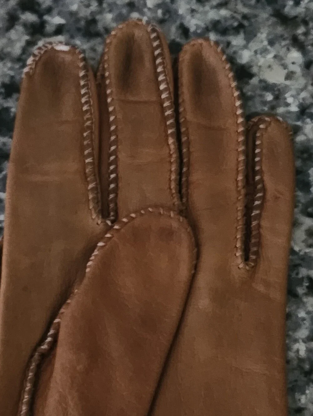 Vtg Stitched Detailing Brown Leather Gloves
